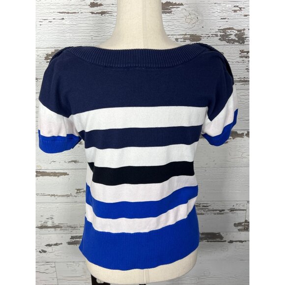 CABI Sailor Stripe Pullover Sweater Snap Shoulders Sz XS #5448 EUC - Picture 3 of 4